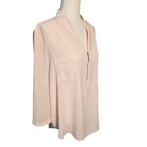 Women's Baby Pink V-Neck Top with Button Sleeves and zip at neck Jaclyn Smith XL